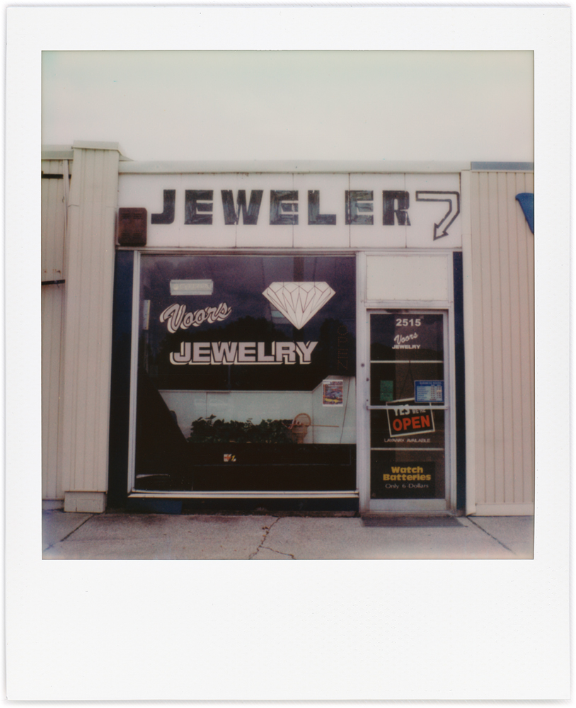 A Polaroid photo of Voors Jewelry, a small family-owned store on Lower Huntington Road in the Waynedale area of Fort Wayne, Indiana.